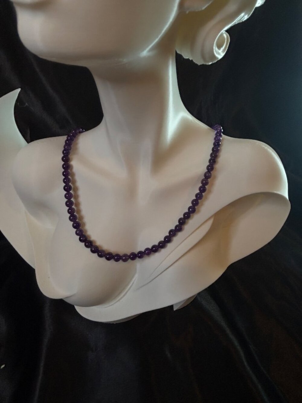 Amethyst Beaded Necklace Vintage Graduated Purple Gemstone Strand Barrel Clasp - Picture 2 of 9